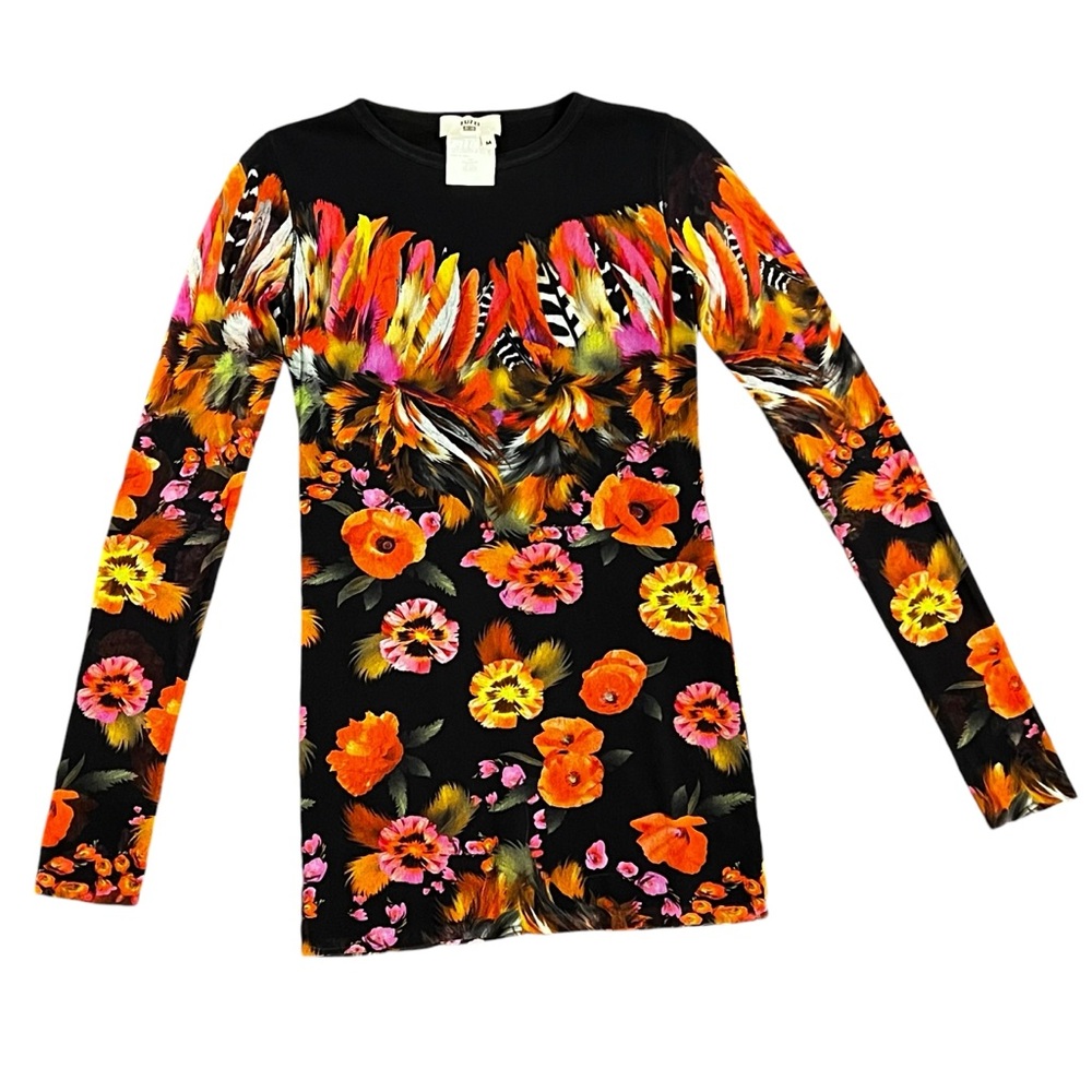 Fuzzi Jean Paul Gaultier Mesh Floral Black Red Long Sleeve Top 90s Medium Lined